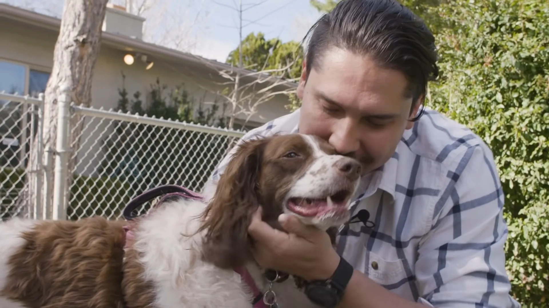 guy kissing the dog